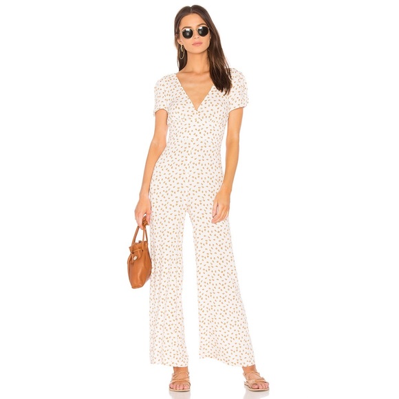 Free People Pants - Free People Mia Ivory Peach Print Jumpsuit…